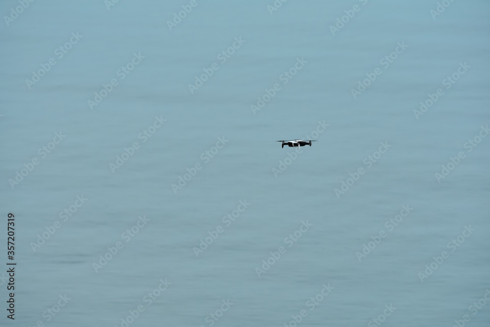 view of a drone over the sea