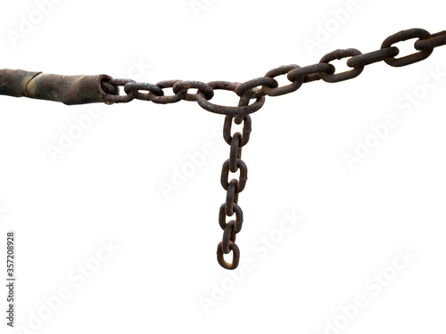Old and rusty steel chain in construction site.