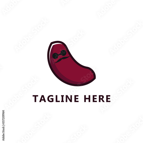 Cute Organic Red Bean Seed Character Illustration In Isolated White Background. red beans logo.