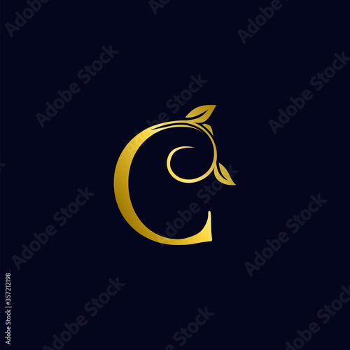 Luxury C Initial Letter Logo gold color, vector design concept ornate swirl floral leaf ornament with initial letter alphabet for luxury style