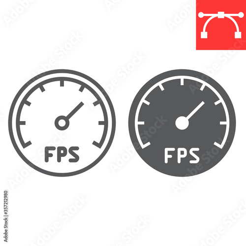 Frames Per Second line and glyph icon, video games and fps, fps speedometer sign vector graphics, editable stroke linear icon, eps 10.