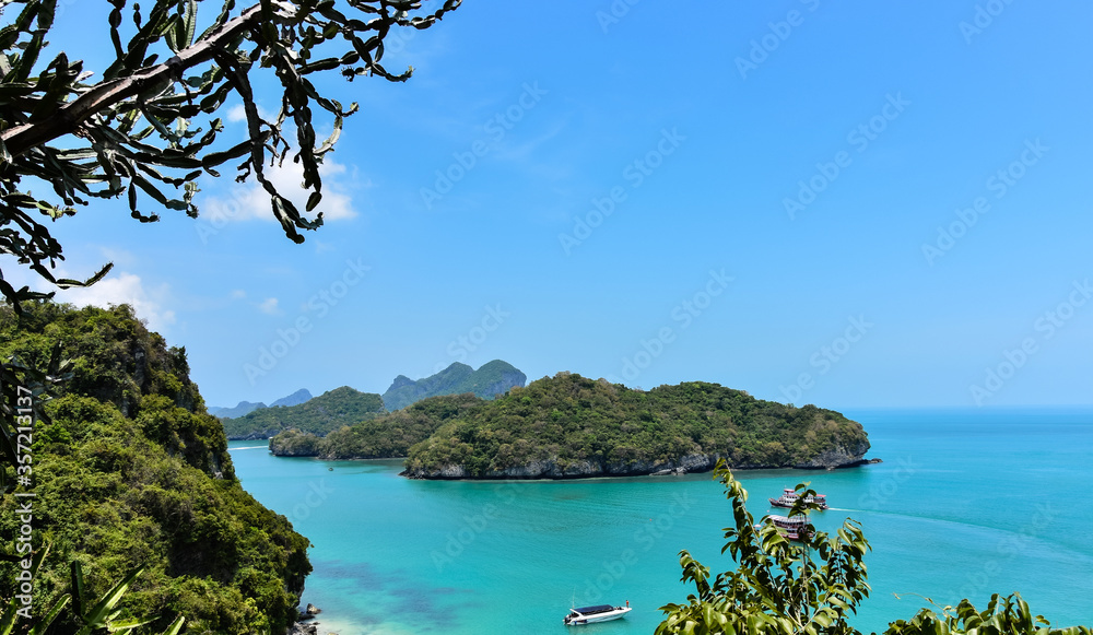 Great view from above of the Ang Thong Marine Park in Thailand