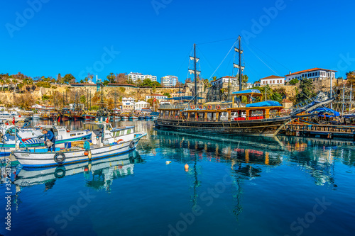 The old harbour view in Antalya (Kaleici), Turkey. Old town of Antalya is a popular destination among tourists