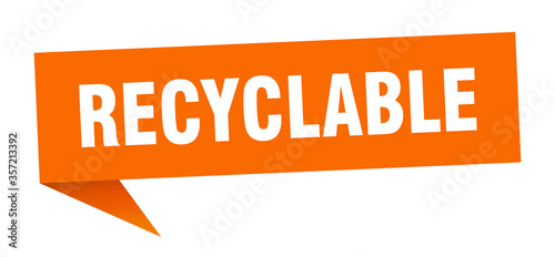 recyclable banner. recyclable speech bubble. recyclable sign