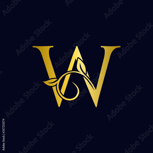 Luxury W Initial Letter Logo gold color, vector design concept ornate swirl floral leaf ornament with initial letter alphabet for luxury style