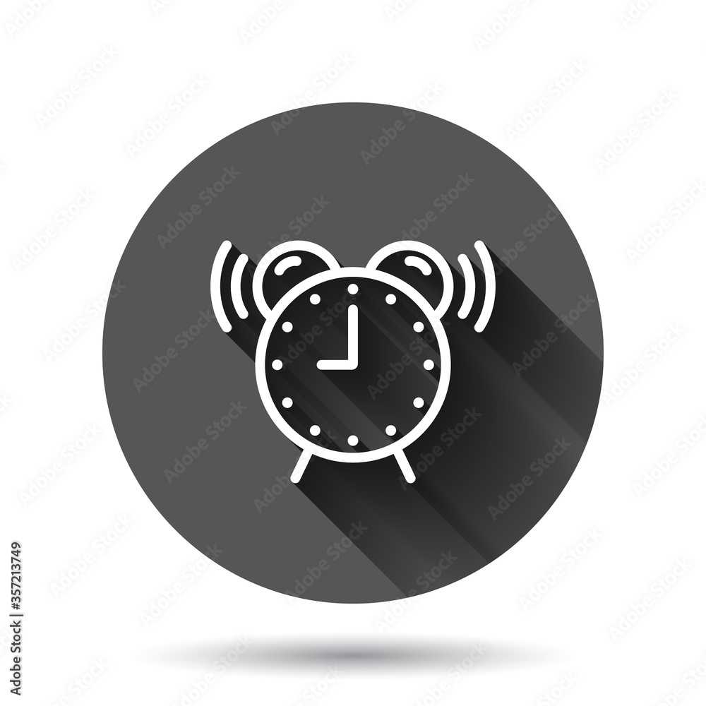 Clock icon in flat style. Watch vector illustration on black round background with long shadow effect. Timer circle button business concept. Clock icon in flat style. Watch vector illustration on black round background with long shadow effect. Timer circle button business concept.