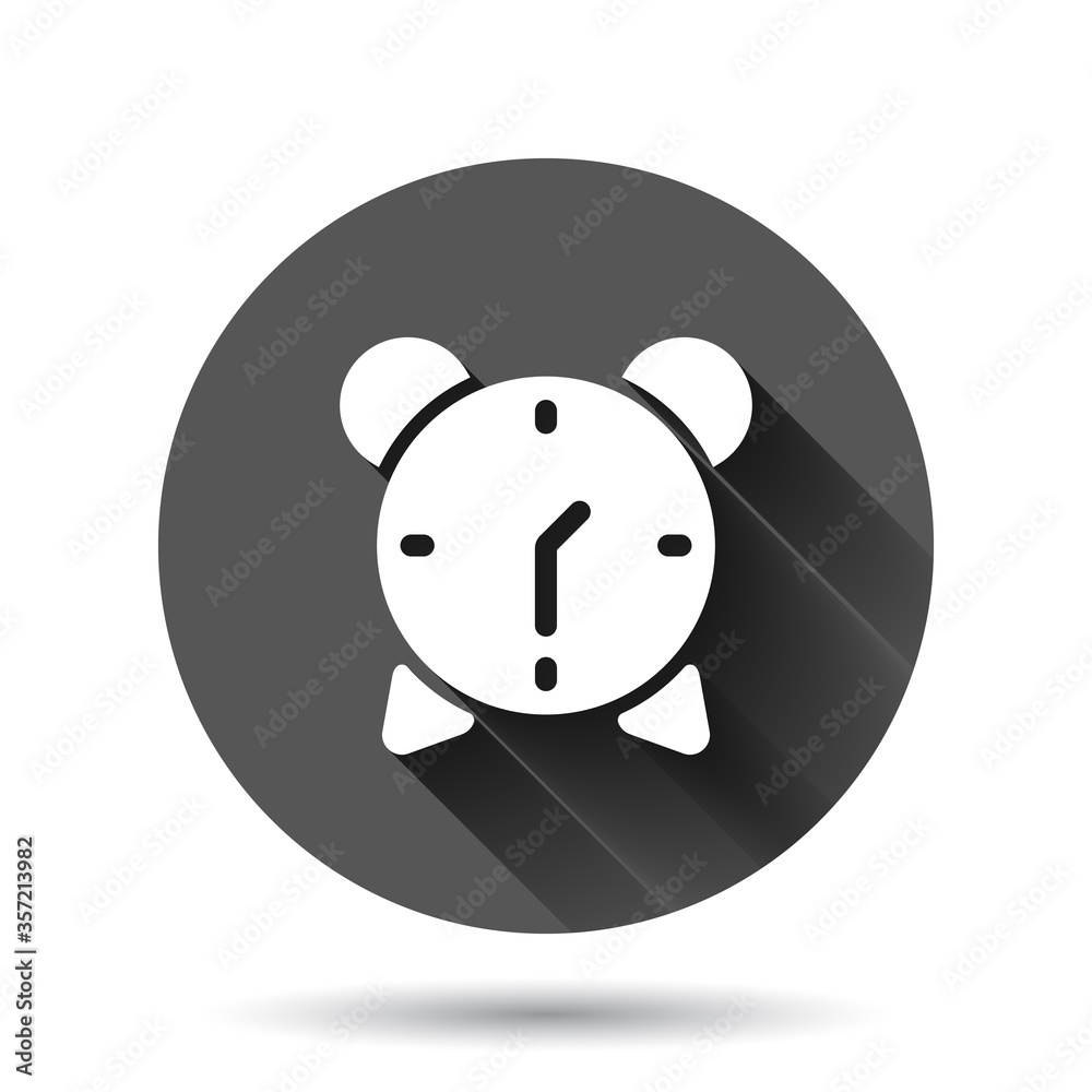 Clock icon in flat style. Watch vector illustration on black round background with long shadow effect. Timer circle button business concept. Clock icon in flat style. Watch vector illustration on black round background with long shadow effect. Timer circle button business concept.
