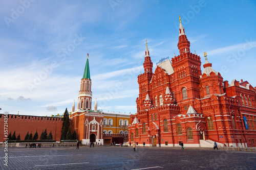Moscow / Russia - February 16, 2017: State  Historical Museum where is a beautiful building design and located in Red square area.