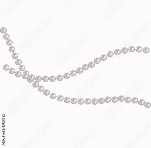Vector background with realistic 3D shiny natural white pearl garlands. Pearl beads. Set for Celebratory Design, Christmas decorations. Wedding theme. Shiny oyster pearls for luxury accessories. 