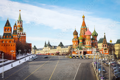 Moscow/Russia - February 16, 2017: Red square is an important landmark where have many iconic of Russia are located such as Saint Basil's Cathedral and Kremlin Palace.