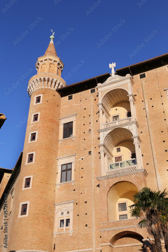 URBINO,  ITALY - JANUARY 3, 2019. Palazzo Ducale (Ducal Palace), now a museum, in Urbino. Marche region, Italy