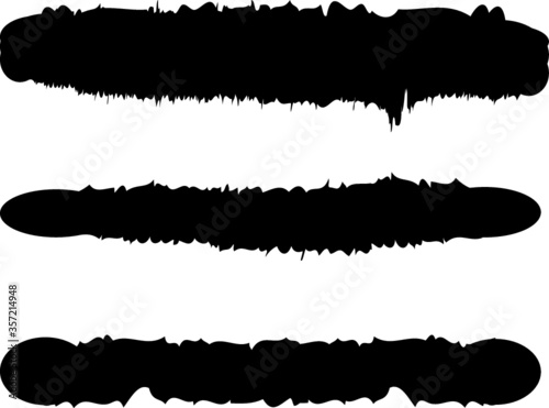 Grunge Paint stripe . Vector brush Stroke . Distressed banner . Black isolated paintbrush collection . Modern Textured shape . Dry border in Black . 