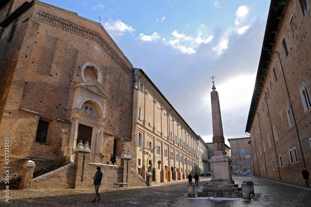 URBINO,  ITALY - JANUARY 4, 2019:  Glimpses of the city of Urbino city and world heritage site in the Marche - Italy