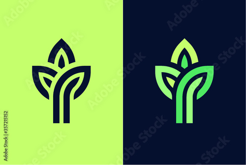 3 green leaf seedling growing plant logo.