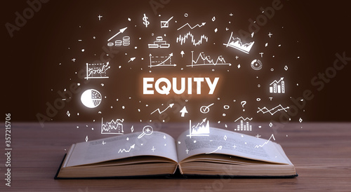 EQUITY inscription coming out from an open book, business concept