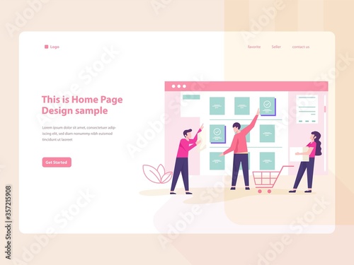 E commerce concept flat illustration for website landing page