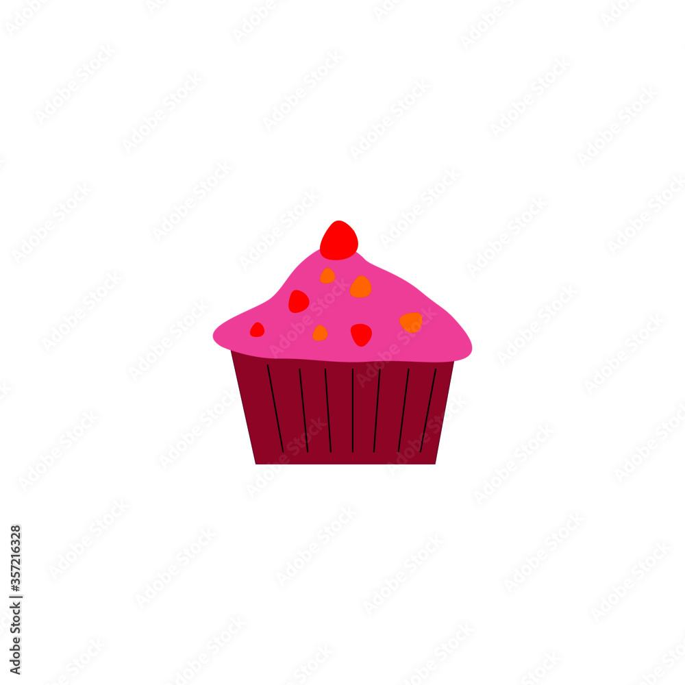 Fruity Cupcake, pink brown on white