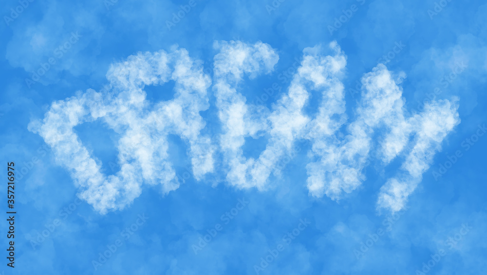 Blue sky illustration of fleecy clouds with a cloudy written word Blue sky illustration of fleecy clouds with a cloudy written word