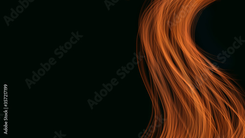 Schilderij op canvas A single naturally falling redheaded hairstrain illustration on a black background isolated with copy-space