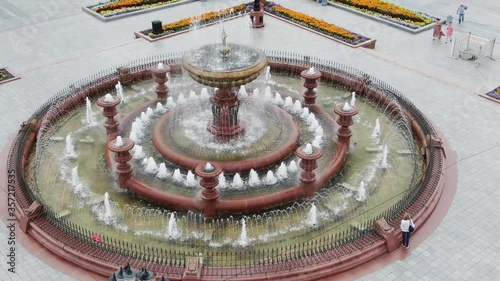 top aerial view over the fountain on the square Russia Khabarovsk Lenin square photo