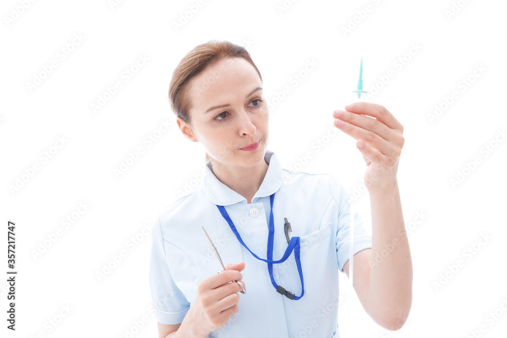 ナース服を着たヨーロッパ人の看護師