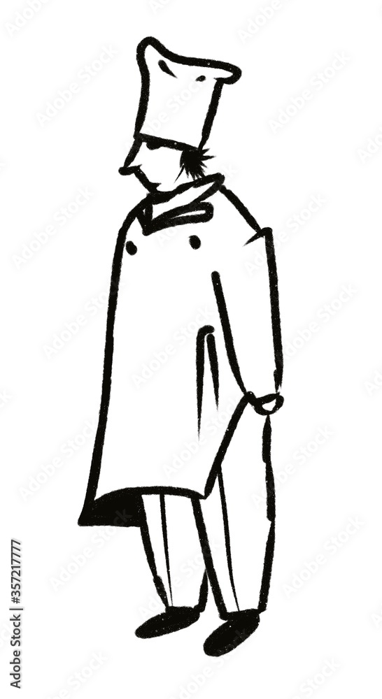 hand drawn sketch of man cook standing isolated on white hand drawn sketch of man cook standing isolated on white