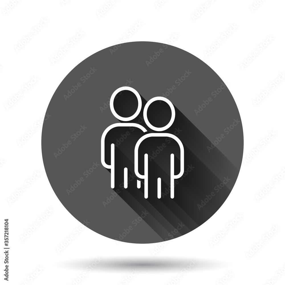 People communication icon in flat style. People vector illustration on black round background with long shadow effect. Partnership circle button business concept. People communication icon in flat style. People vector illustration on black round background with long shadow effect. Partnership circle button business concept.