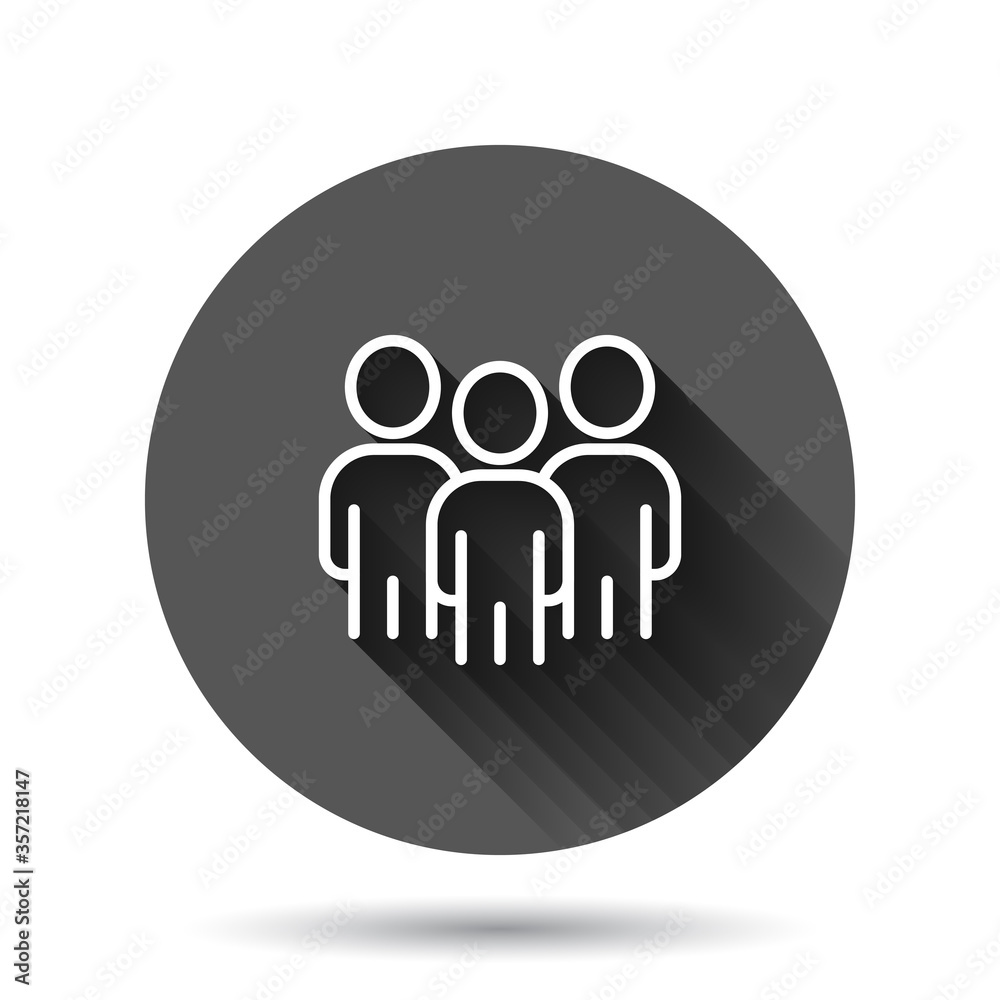 People communication icon in flat style. People vector illustration on black round background with long shadow effect. Partnership circle button business concept. People communication icon in flat style. People vector illustration on black round background with long shadow effect. Partnership circle button business concept.