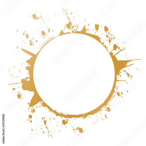 gold round brush painted ink stamp circle banner on white background	