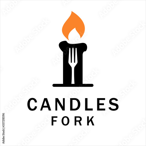 Dinner Logo Candle and Fork Symbol Candlelight dinner concept, Restaurant logo Cafe Logo Candlelight dinner