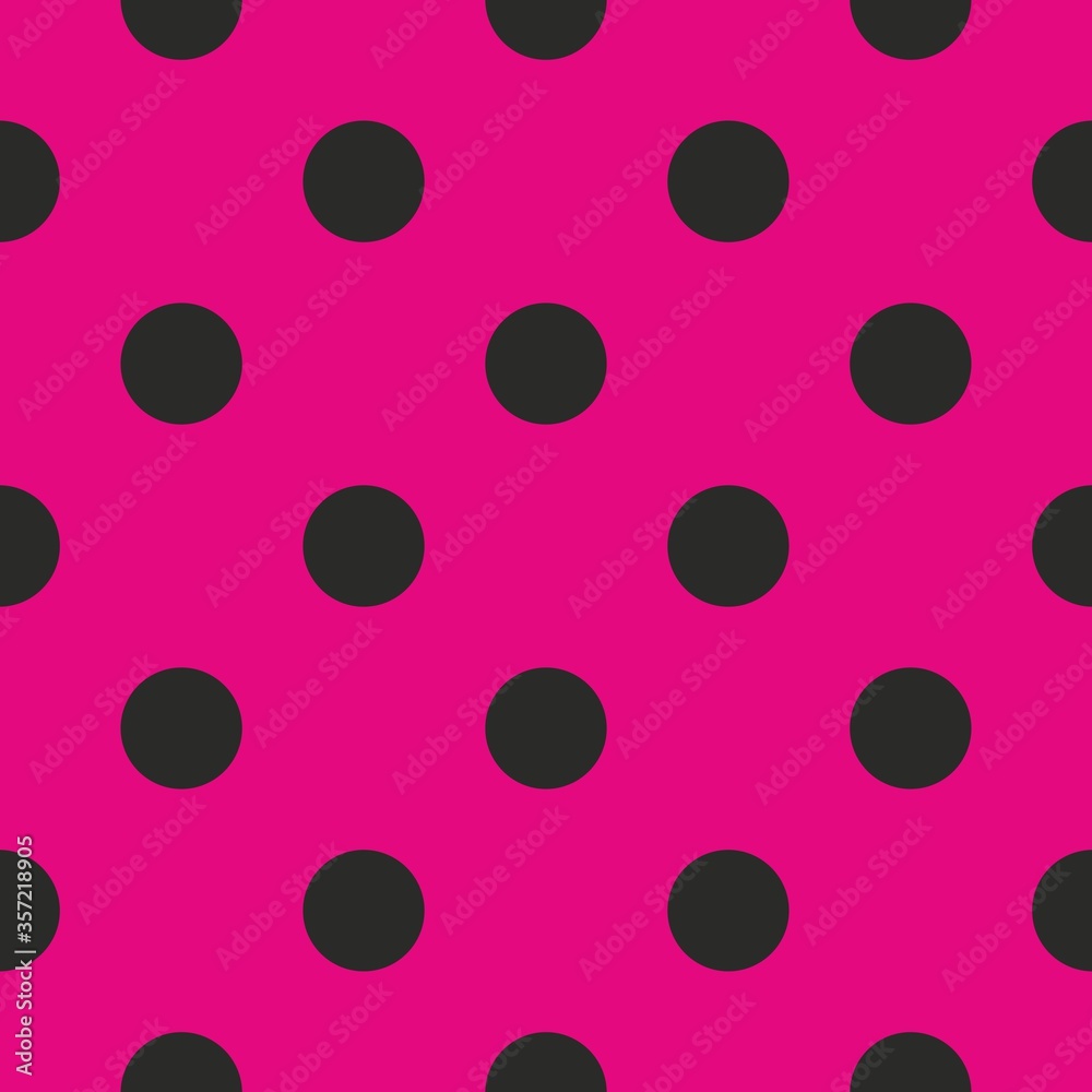Tile vector pattern with black polka dots on neon pink background Tile vector pattern with black polka dots on neon pink background