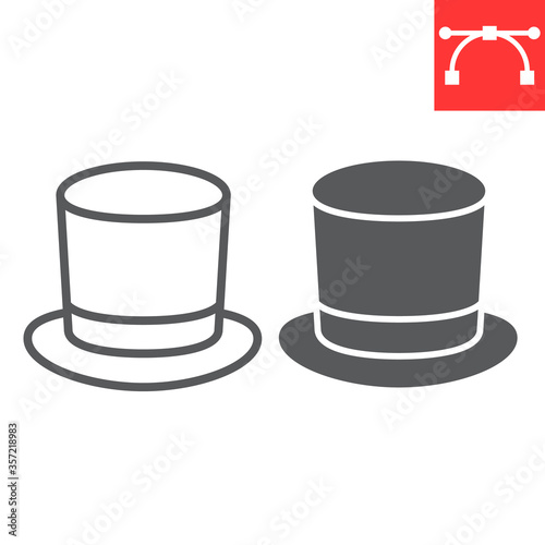 Cylinder hat line and glyph icon, clothing and classic, gentelman hat sign vector graphics, editable stroke linear icon, eps 10.