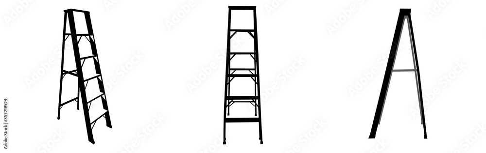 A set of different metal stepladder. Metal ladder. Flat vector illustration isolated on white background. A set of different metal stepladder. Metal ladder. Flat vector illustration isolated on white background.