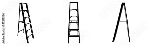 A set of different metal stepladder. Metal ladder. Flat vector illustration isolated on white background.
