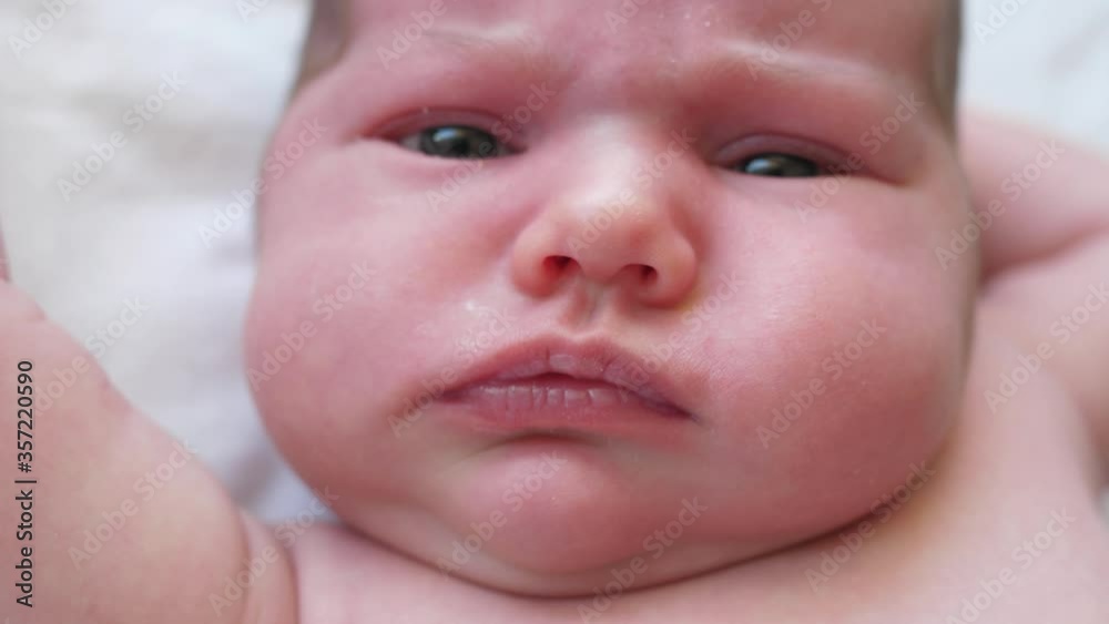 closeup Authentic portrait of newborn baby face eyes looking closeup Authentic portrait of newborn baby face eyes looking