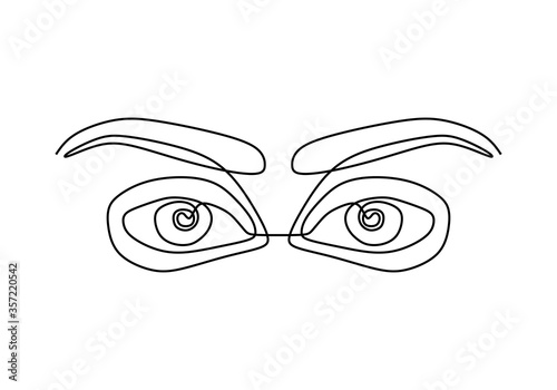 One continuous line drawing of human eyes minimalistic linear sketch. Keen eyes with full of meaning. Expressing anger and disappointment line art. Vector design hand drawn illustration.