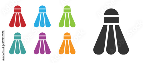 Black Badminton shuttlecock icon isolated on white background. Sport equipment. Set icons colorful. Vector Illustration.