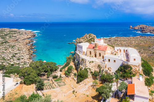 Chrisoskalitissa Monastery or Panagia Chryssoskalitissa located on the southwest coast of Crete near Elafonisi, Greece.