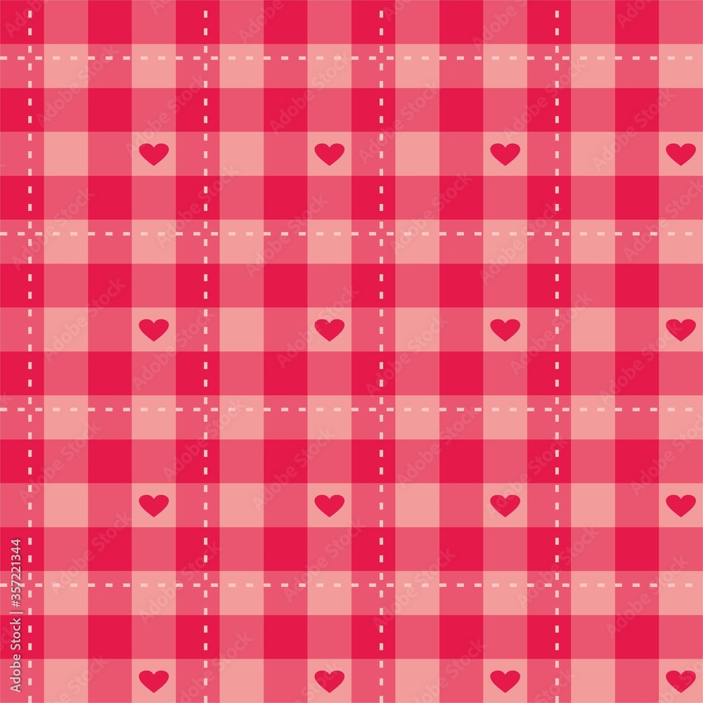 Seamless sweet pink vector background with hearts - checkered pattern or grid texture for web design, desktop wallpaper or culinary blog website Seamless sweet pink vector background with hearts - checkered pattern or grid texture for web design, desktop wallpaper or culinary blog website