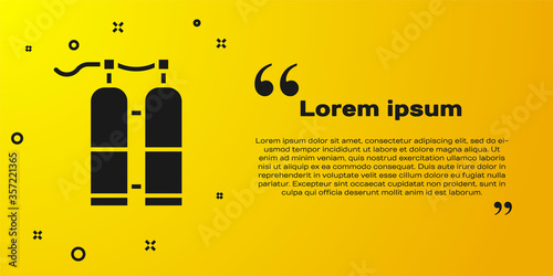 Black Aqualung icon isolated on yellow background. Oxygen tank for diver. Diving equipment. Extreme sport. Sport equipment. Vector Illustration.