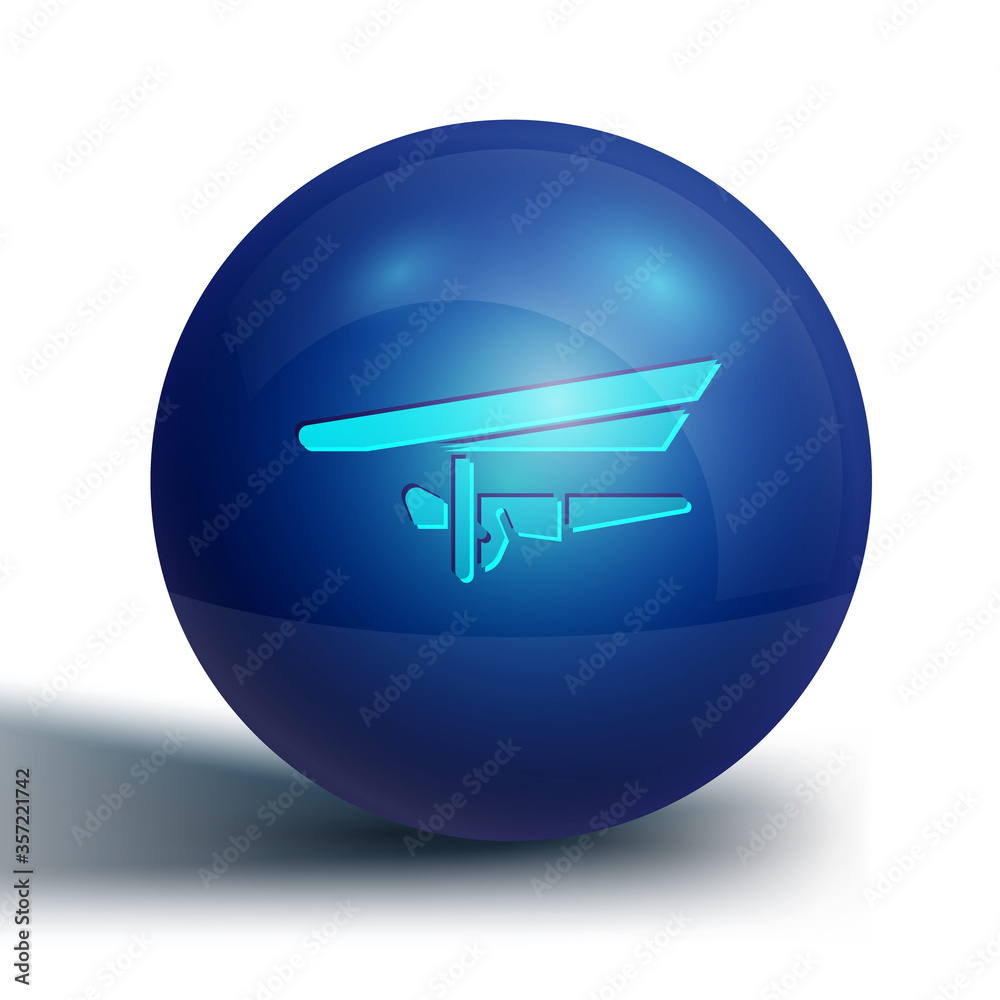 Blue Hang glider icon isolated on white background. Extreme sport. Blue circle button. Vector Illustration. Blue Hang glider icon isolated on white background. Extreme sport. Blue circle button. Vector Illustration.