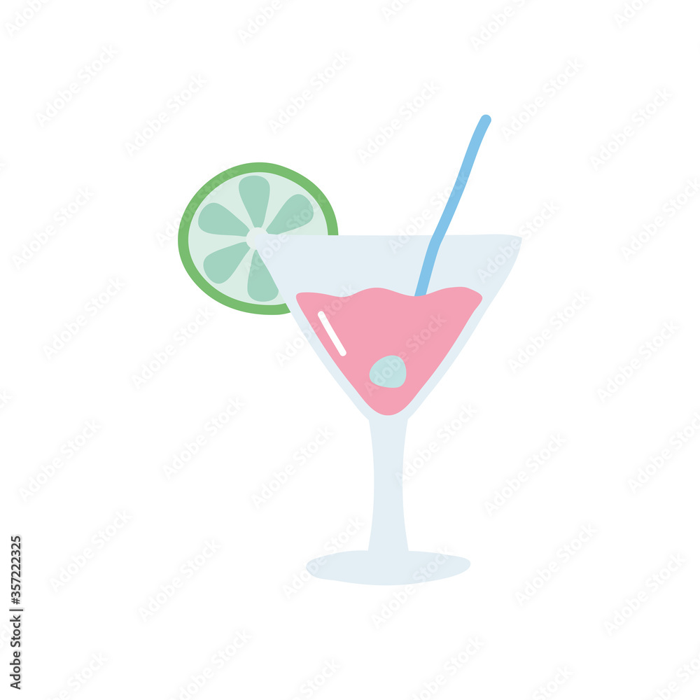 summer cocktail with decorative lemon slice, flat style summer cocktail with decorative lemon slice, flat style