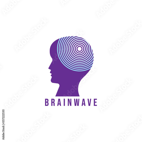 Brainwave logo design template. Silhouette of people head with energy wave logo concept. purple and blue gradation color. Isolated on white background