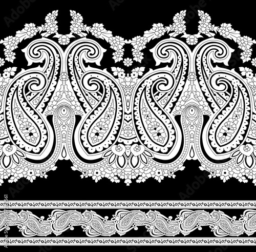 ethnic bandana print with ornamental border. Vintage textile collection.