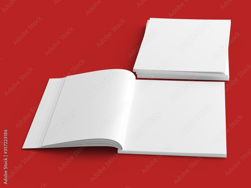 Open magazine with a glued binding. Stack of catalogues. Vertical A4 format. Open magazine with a glued binding. Stack of catalogues. Vertical A4 format.