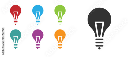 Black Light bulb with concept of idea icon isolated on white background. Energy and idea symbol. Inspiration concept. Set icons colorful. Vector Illustration.