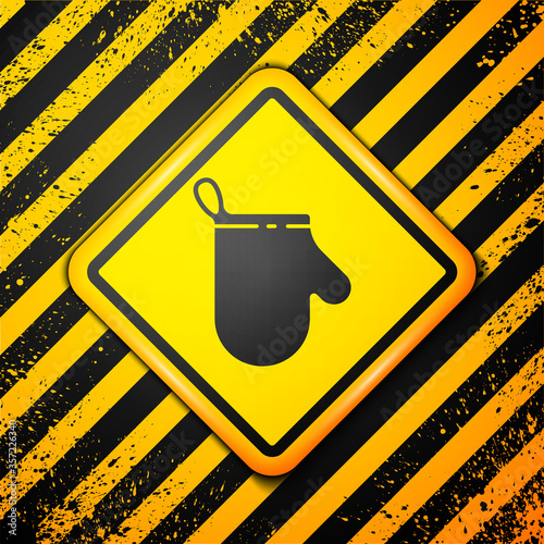 Black Oven glove icon isolated on yellow background. Kitchen potholder sign. Cooking glove. Warning sign. Vector Illustration.