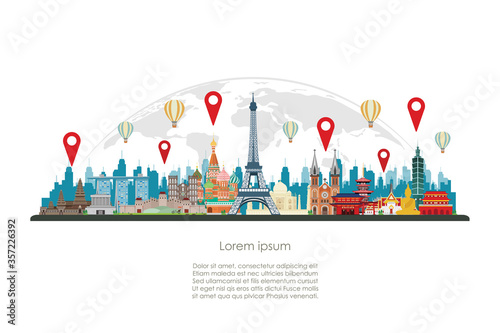 Check in famous world landmarks on the globe
