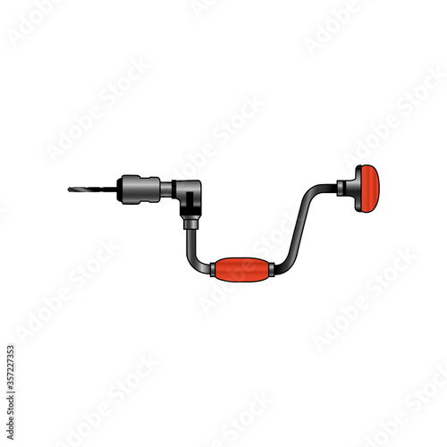 Image of a hand drill. Hand drill - a tool for drilling holes in various materials. Antique hand tool. Construction work.
