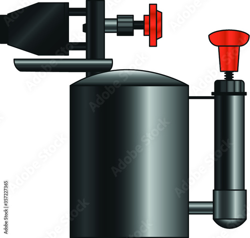 Image of blowtorch. A gas-fired heater. An antique tool for heating objects. Hand tool. Vector isolated image.